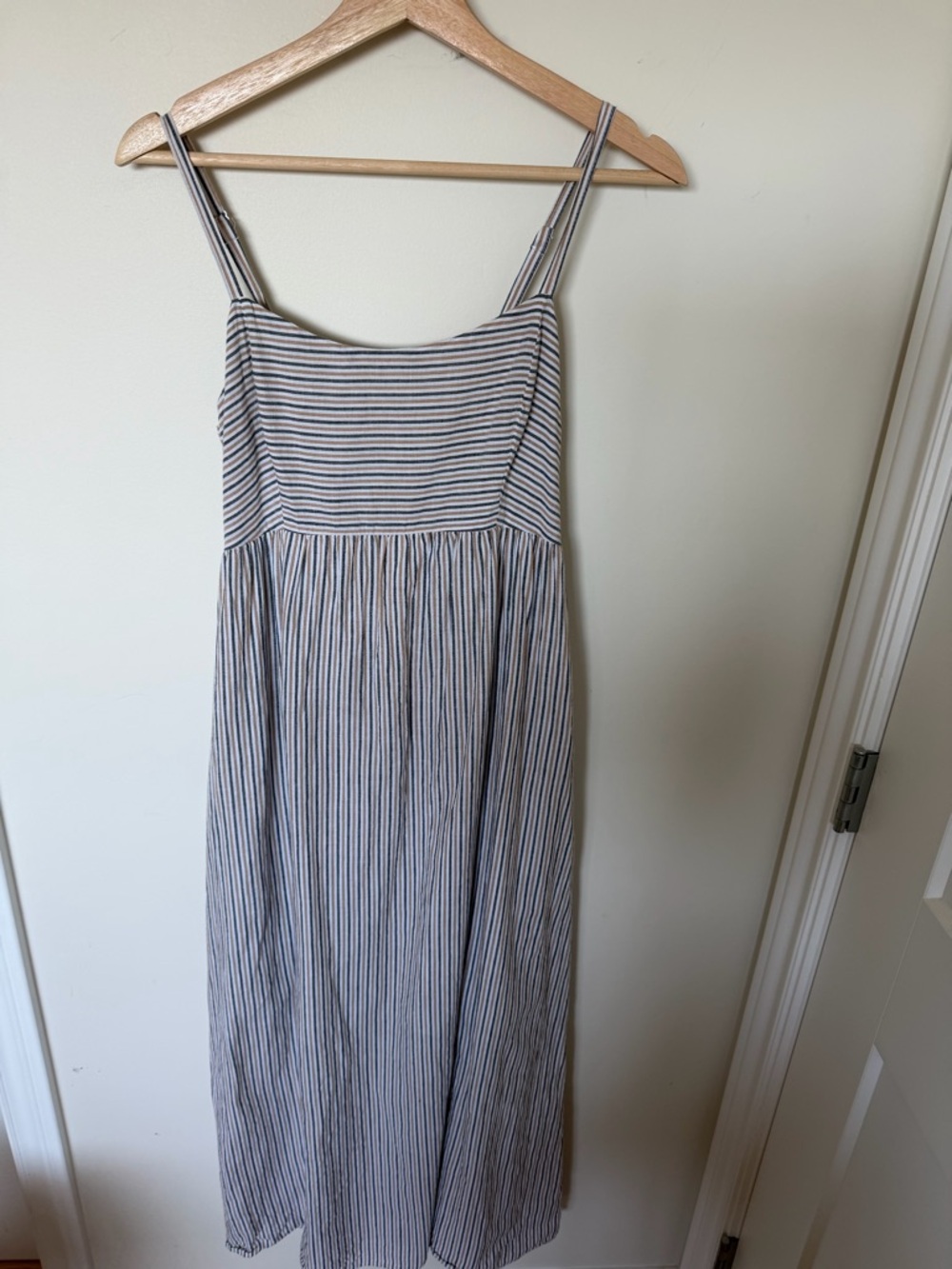 XIRENA Striped Blue, Yellow and White Maxi Sundress with Spaghetti Straps